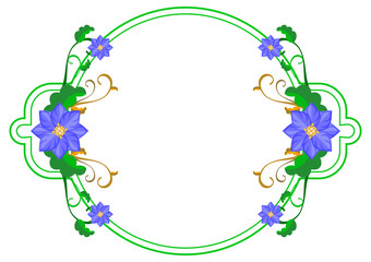 Decorative frame with abstract blue flowers. Vector clip art.