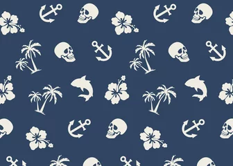 Printed kitchen splashbacks Human skull in flowers Seamless Tropical Beach Pattern