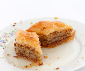 Homemade turkish baklava with walnuts and sweet syrup