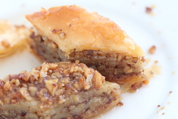 Homemade turkish baklava with walnuts and sweet syrup