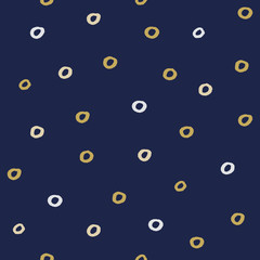 Seamless modern dark blue vector doodle circle texture, dry brush ink art.