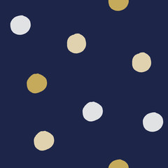 Seamless modern dark blue vector doodle circle dot texture, dry brush ink art.