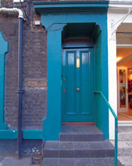 London Notting Hill, colorful blue green entrance door
