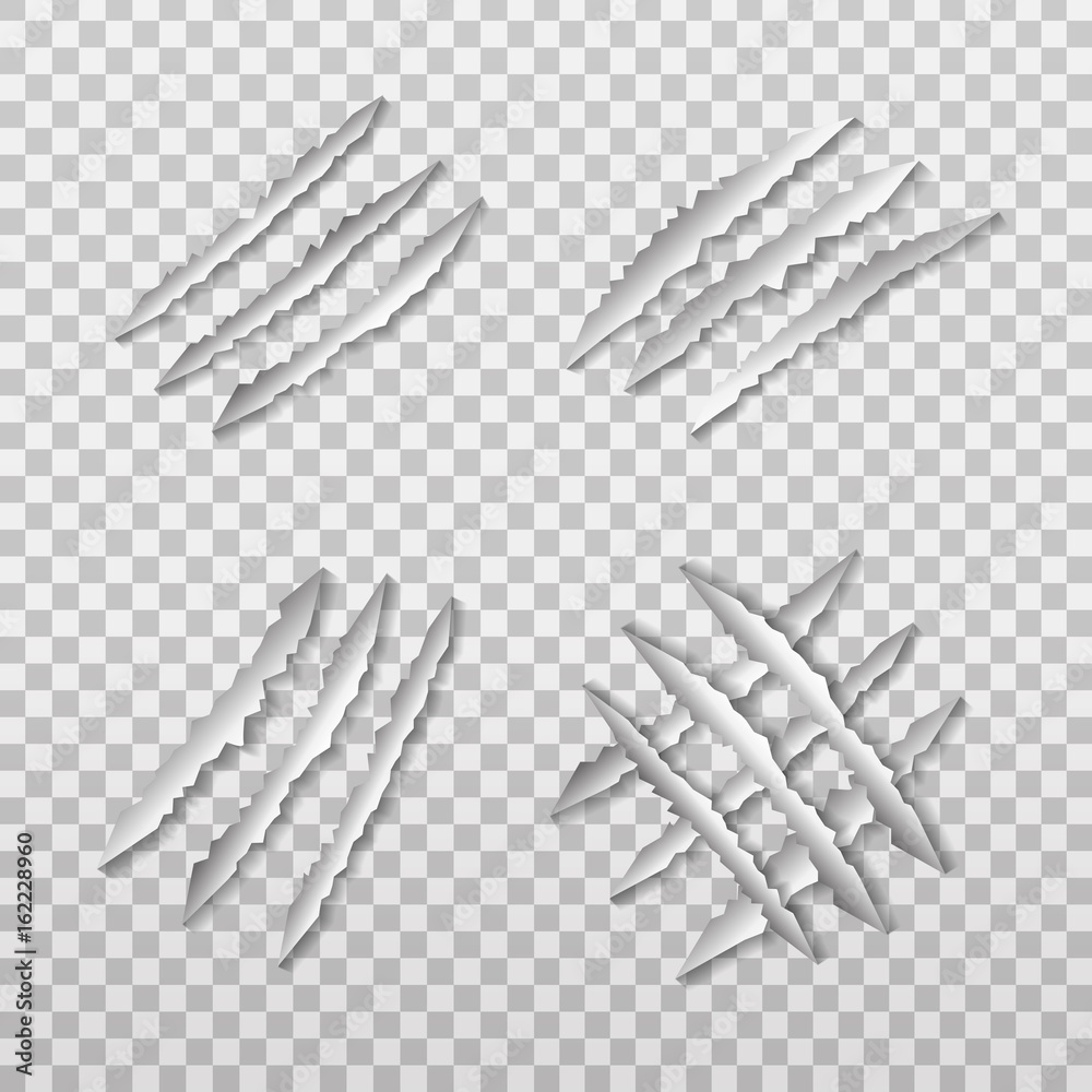 Wall mural vector set of realistic isolated lion claw scratch on the transparent background.