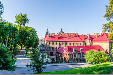 Cityscape background of old part of Lviv city in Ukraine