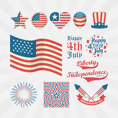 vintage style collection for USA Independence Day. Happy 4th of july