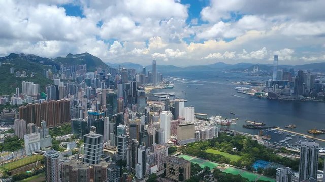 4k aerial hyperlapse video of Victoria Harbour in Hong Kong