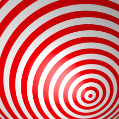 Red volumetric striped background. Concentric circles. Red and white spiral wallpaper. Not trimmed, edges under the mask.