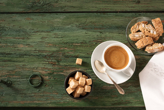 Cup of coffee on a old shabby wood
