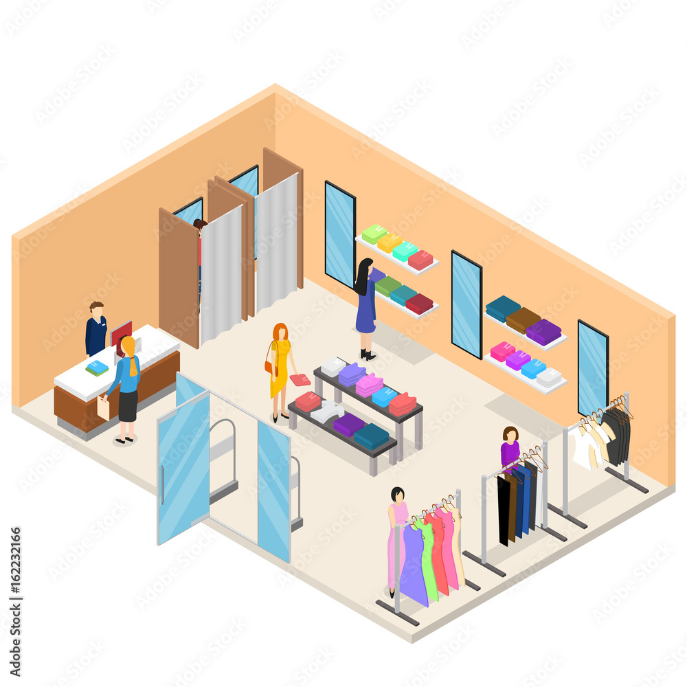 Canvas Prints Interior Clothing Store Isometric View. Vector