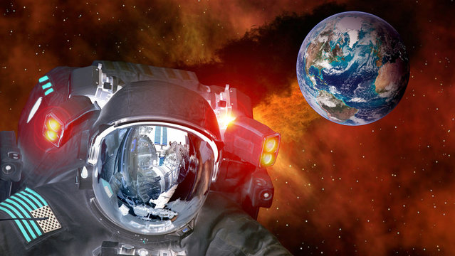 Astronaut planet Earth spaceman helmet ufo space martian alien et extraterrestrial. Elements of this image furnished by NASA.