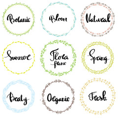 Rustic decorative elements with lettering hand drawn vintage design set