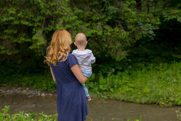 Mother and daughter in nature