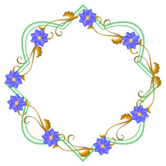 Decorative frame with abstract blue flowers. Vector clip art.