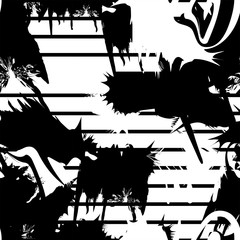 Obraz premium Vector monochrome seamless pattern with ink brush strokes.