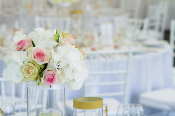 beautiful flowers on table in wedding day