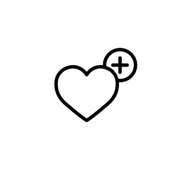 heart with plus, pozitive icon line black on white