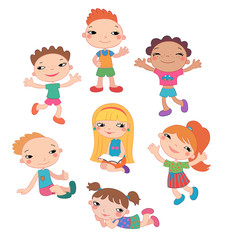 collection of happy children in different positions