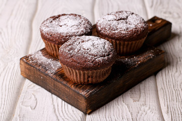 Homemade delicious chocolate muffins close-up