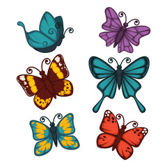 Obraz na płótnie Canvas Colorful butterflies collection isolated on white vector poster