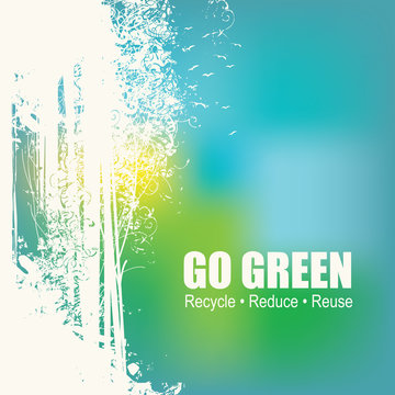 Go Green Recycle Reduce Reuse Eco Poster Concept. Vector Creative Organic illustration on abstract colored background.