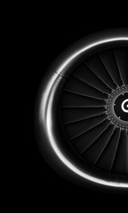 Engine airplane. close up of turbojet of aircraft on black background
