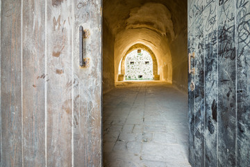 Entrance to abandoned fortress in Italy