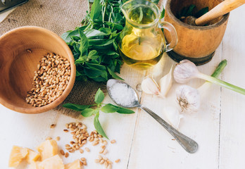 Ingredients for traditional pesto sauce