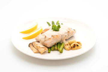 grilled snapper fish steak with vegetable
