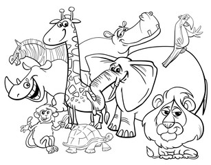 Fototapeta na wymiar cartoon safari animals coloring page