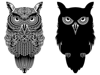 Big Serious Owl zwarte stencils