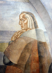 Cristóbal Colón en el monasterio de la Rábida, España