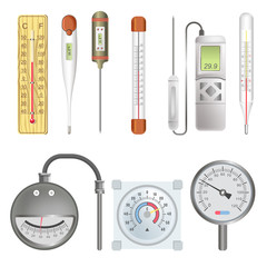 Thermometers for atmosphere and human body illustrations set
