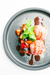 Sweet dessert with honey toast with strawberry and jam