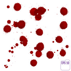 Dripping blood isolated on white. Vector Set of different blood splashes, drops and paint splatters. Dripping blood seamless repeatable. Halloween concept : Blood dripping. Blood on white background.