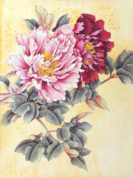 Two peonies pink and red