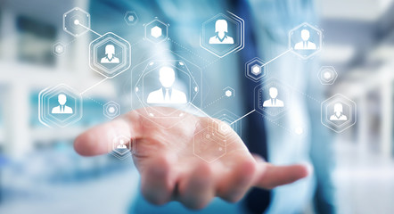 Businessman using digital social network 3D rendering