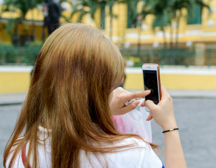 Back view of woman taking pictures