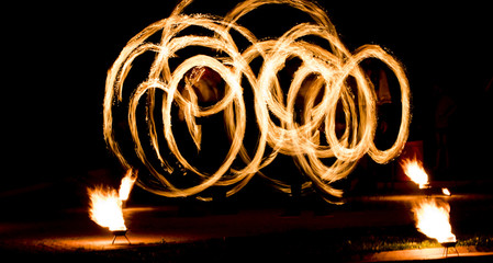 fire show and a lot of the bright sparks in the night