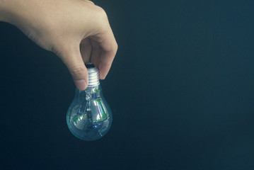 pick light bulb on dark green background