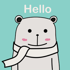 Vector Cute Bear With Blue Background.