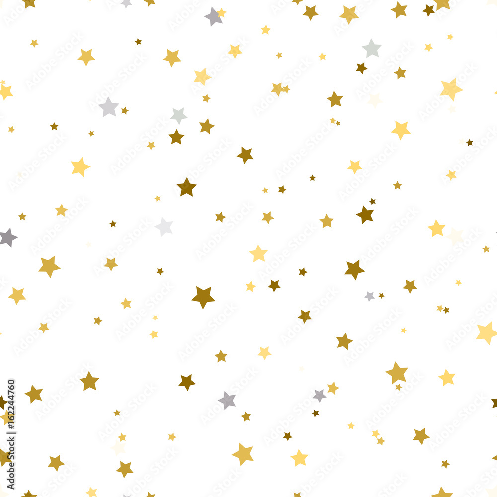 Wall mural Holiday background, seamless pattern with stars. gold and silver star confetti. Vector illustration.