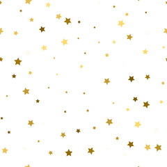 Abstract white modern seamless pattern with gold stars. Vector illustration.Shiny background. Texture of gold foil.