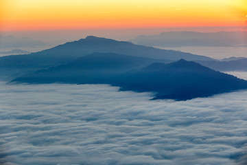 Landscape with the mist at Pha Tung mountain in sunrise time, Chiang Rai, Thailand.