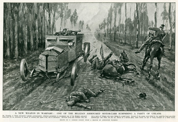Belgian armoured motor cars 1914. Date: 1914