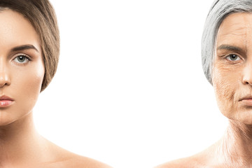 Aging concept. Young and old comparision.