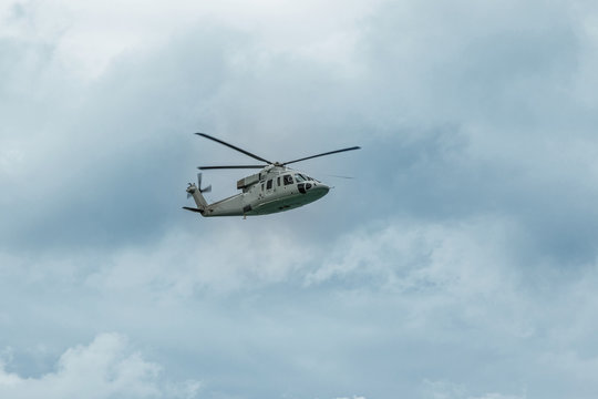 Military navy helicopter in the sky