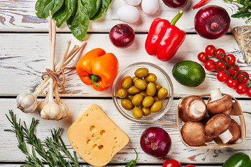 Different organic products for pizza.