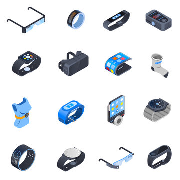 Wearable Technology Isometric Icons Set