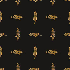 Seamless gold floral pattern in vintage style on a black background